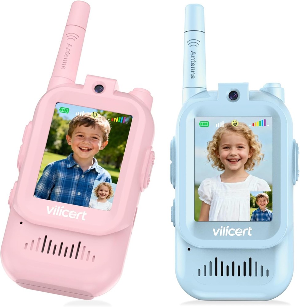 Video Walkie Talkie Toys for Age 3-12 Boys Girls, 2 Pack Blue+Pink