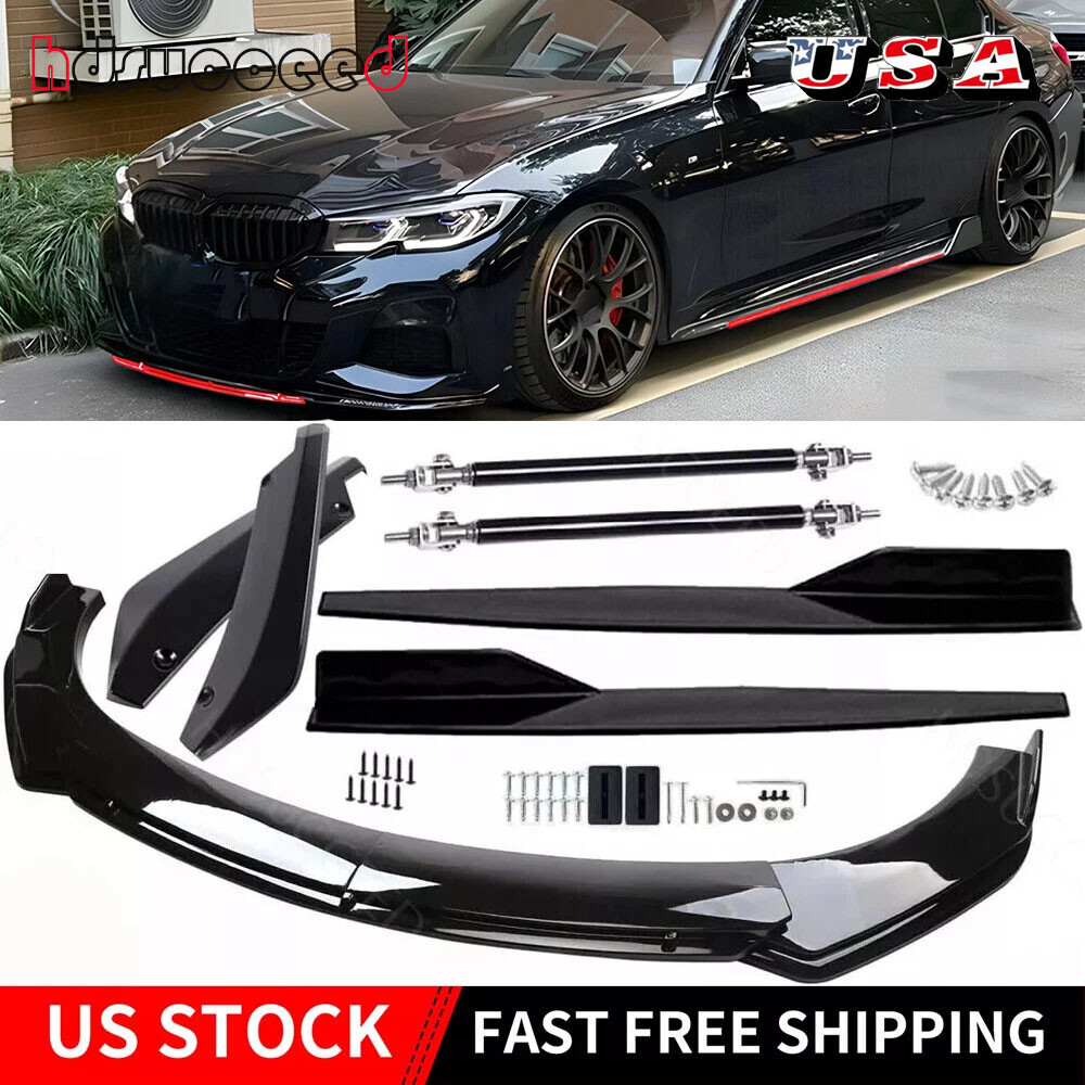 Gloss Black Front Bumper Lip Spoiler & Side Skirts for BMW 328i 330i