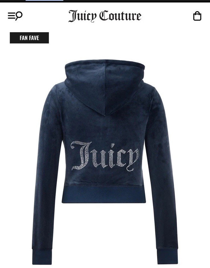 HOODIE Size XL Juicy Couture Rhinestone Velour Regal Blue Zip-Up Hoodie