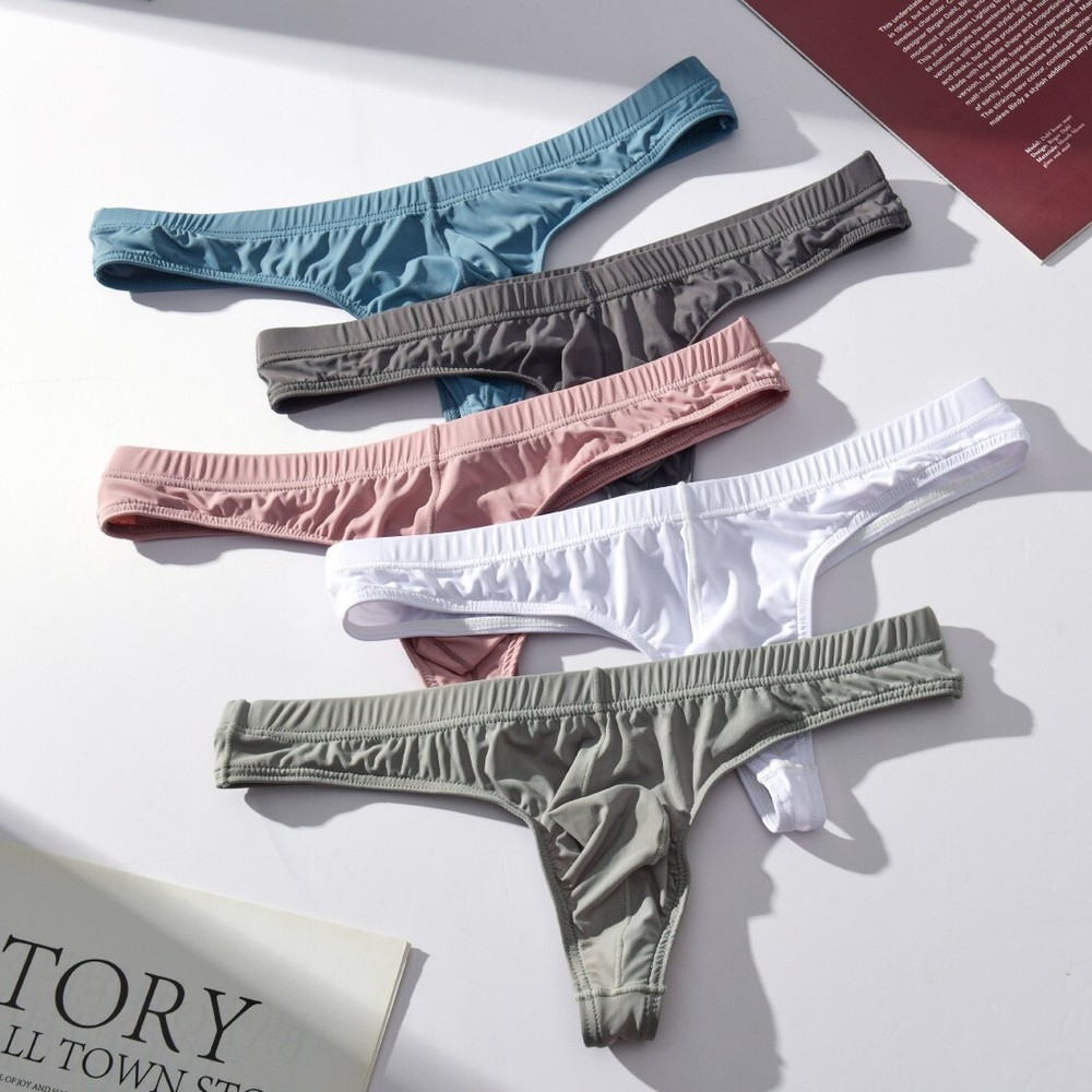 Men's Sexy Ice Silk Thong Pants Low Rise Convex Pouch T-back Briefs Underwear