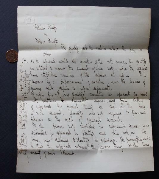 1864 Indianapolis Indiana Benjamin Harrison Partner Wm. Fishback Law document--