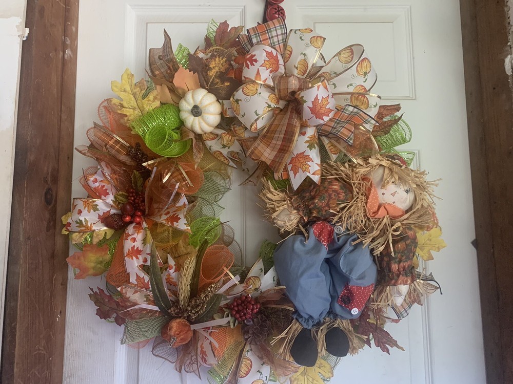 Full Fall Scarecrow Autumn Wreath for Front Door Decor-image