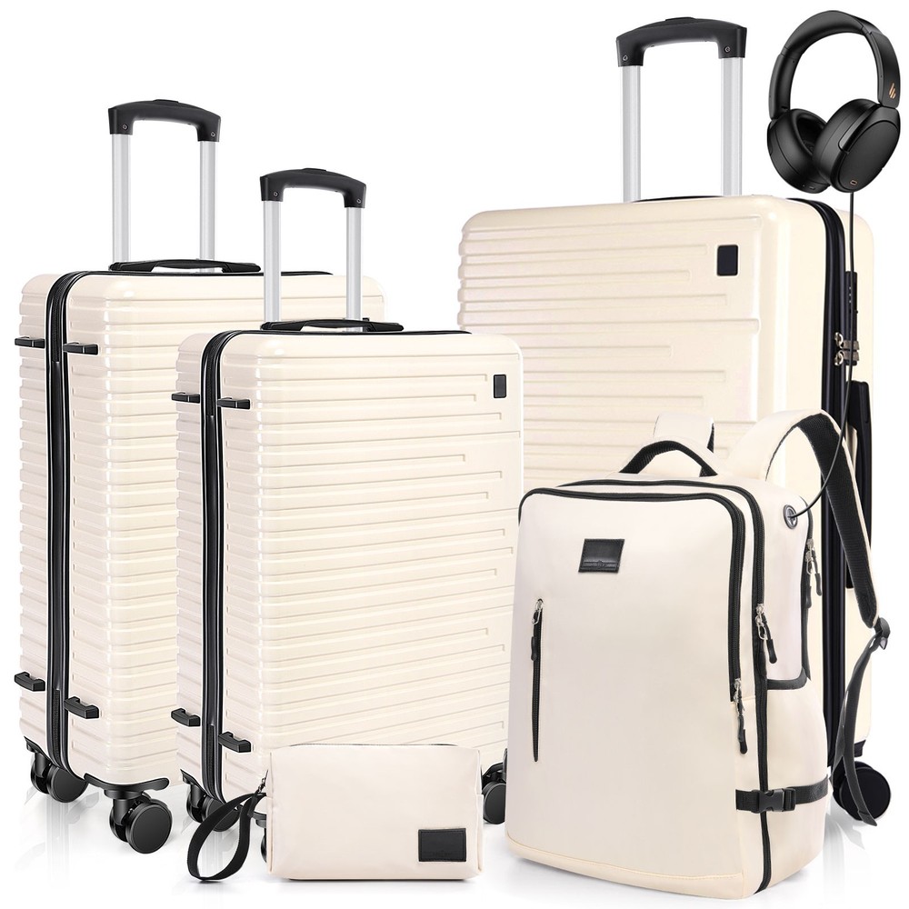 Luggage Set 5 Piece ABS+PC Hardshell Suitcase w/ Double-Row Spinner,35L Backpack