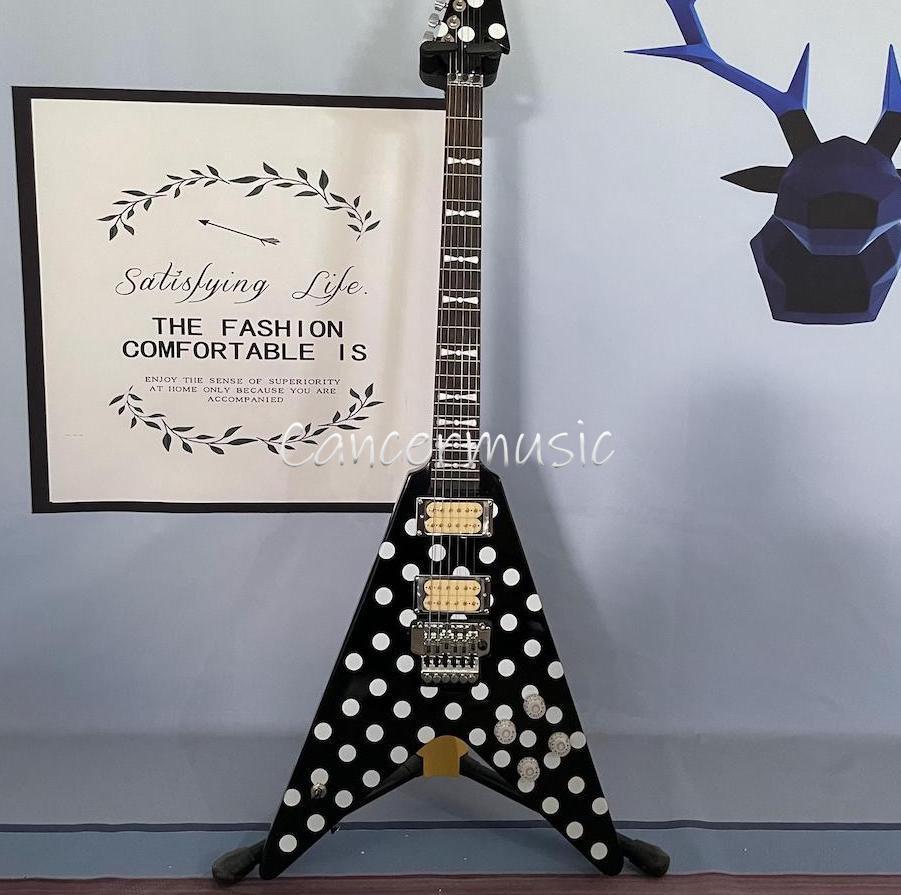 Black&White Randy Rhoads Polka Dots V Electric Guitar FR Bridge Solid Body
