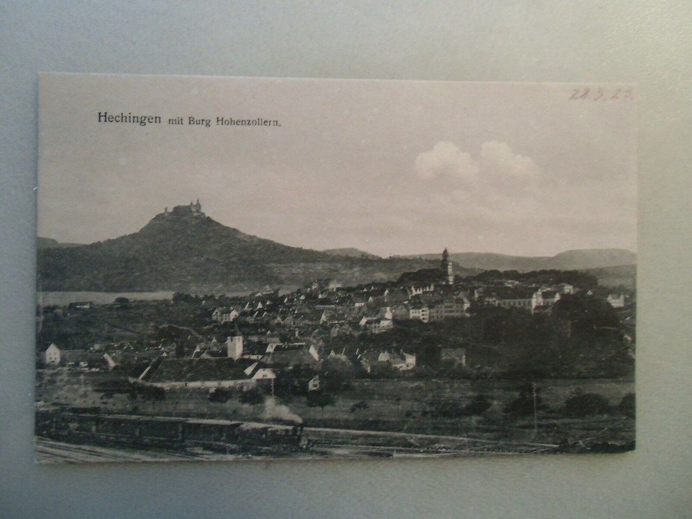 Ansichtskarte Hechingen mit Burg Hohenzollern 1923 Ortsansicht Burgstempel