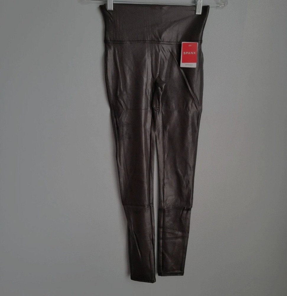 New Spanx Women Black Faux Leather Shaping Moto Leggings Pants 2437 Small