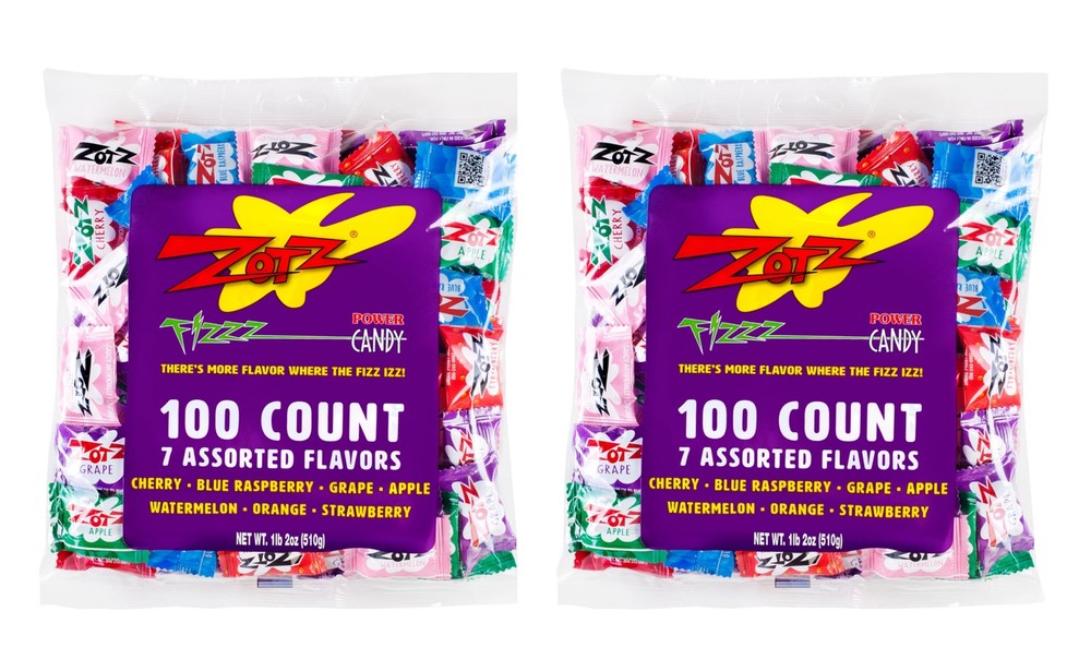 Zotz Fizzy Candy Pack of 2 100 Count Assorted Fruit Flavors Sweet Sour Delight