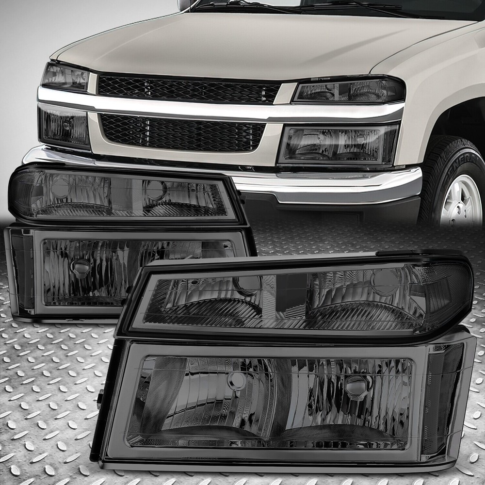 04-12 Chevy Colorado GMC Canyon Smoked Headlight & Parking Lamps Pair  