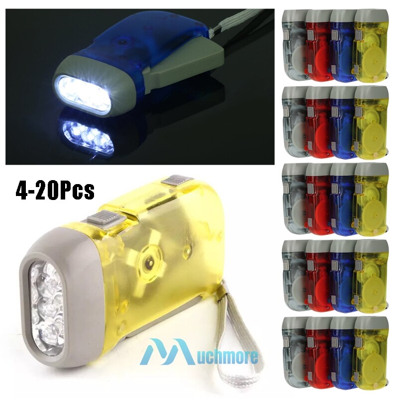 4~20x Hand Pressing Crank Power Dynamo Wind Up Flashlight Torch Night Lamp 3 LED