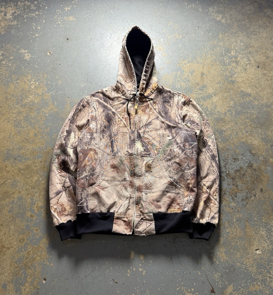 Vintage 90s Carhartt Realtree Camo Distressed Hooded Jacket Size S Y2K Style
