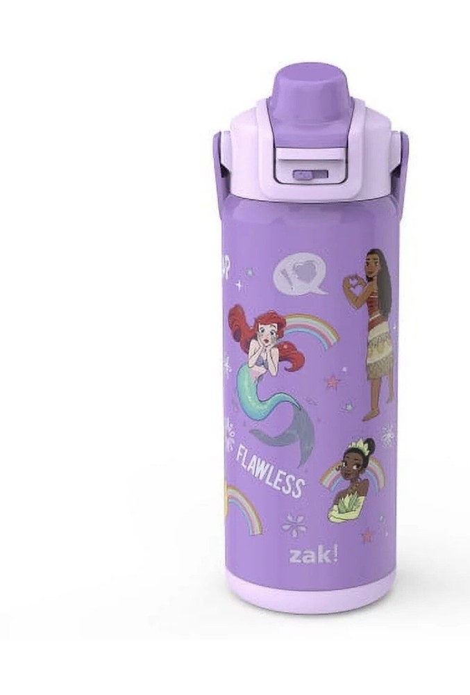 Zak Designs 20oz Princess Kids Straw Water Bottle, Stainless Steel