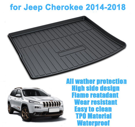 TPO Rear Black Cargo Trunk Tray Liner Floor Mat for 2014-2018 Jeep Cherokee