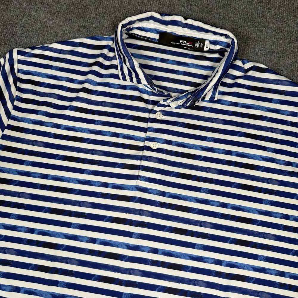 RLX Ralph Lauren Polo Shirt Mens XL Blue White Striped Performance Golf Stretch