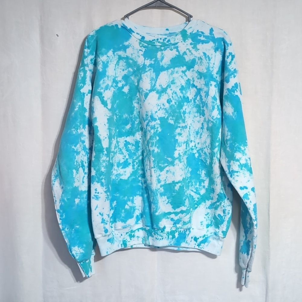 Hanes Ecosmart Blue White Tie Dye Crewneck Sweatshirt Size Small