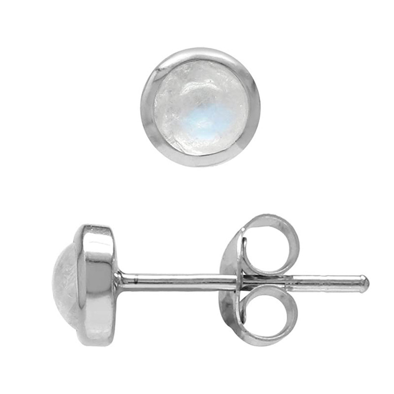 4MM Petite Natural Round Moonstone Sterling Silver Stud Earrings