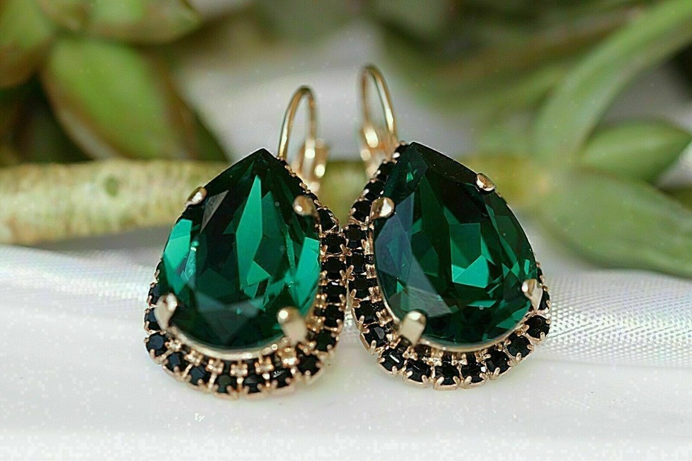 4Ct Pear Green Emerald Drop Earrings 14k Gold Finish