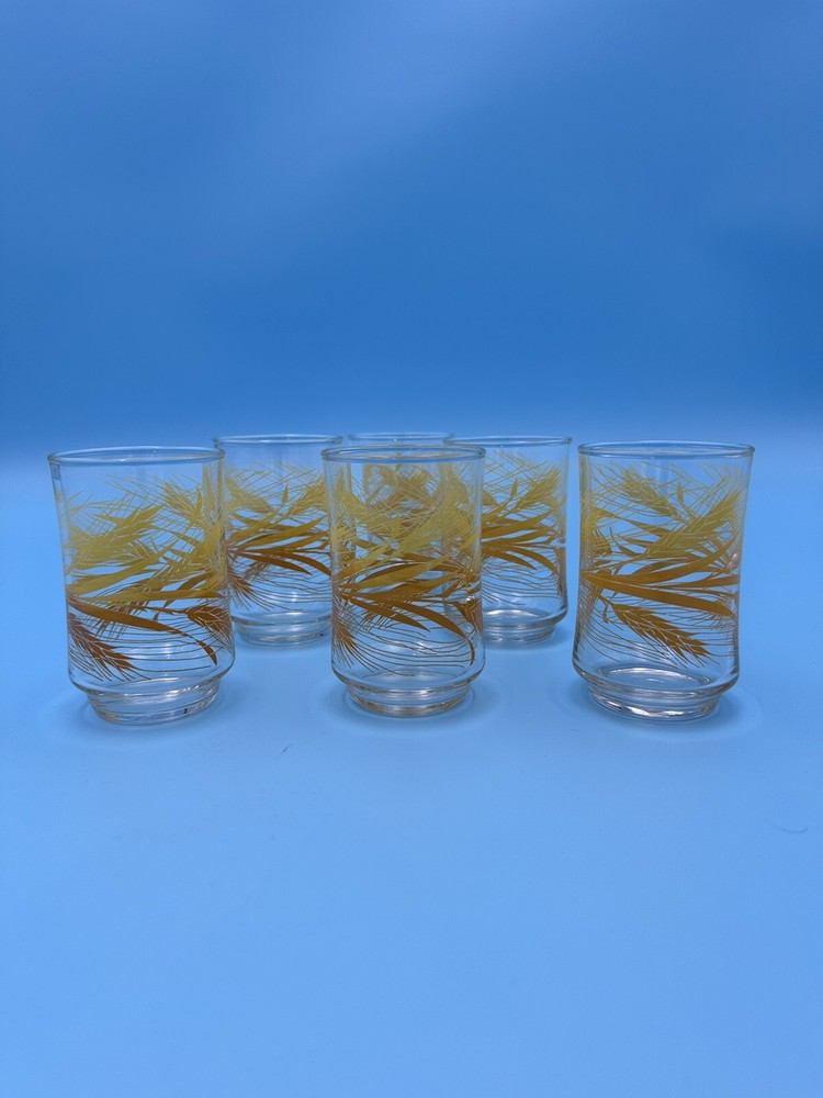 Vintage 1969 Libbey Juice Glasses Wheat Design Set of 6 Great condition 3.5''
