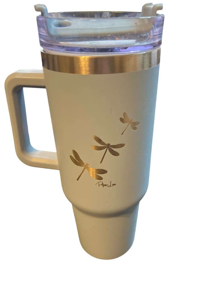 Dragonfly Insulated Tumbler With Handle & Clear Lid 20 Oz