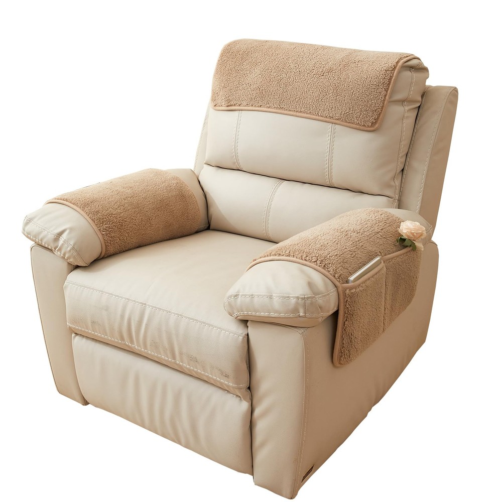 3-Piece Sherpa Fleece Recliner Cover with Storage Pockets - Ultra Soft & Cozy
