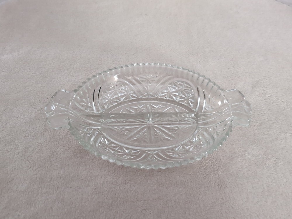 Vintage Clear Cut Crystal Oval Divided Dish - Relish, candy, Pickle , Olives