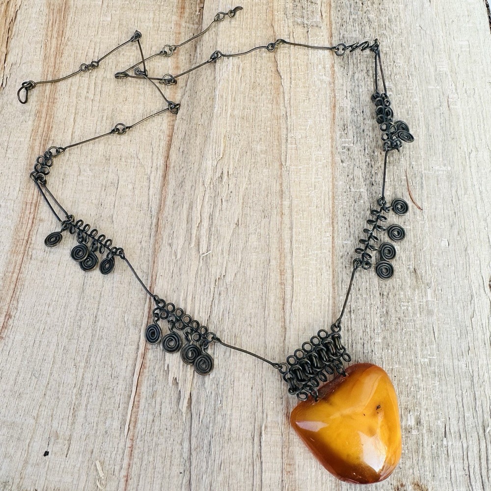 Vintage Natural Baltic Amber Butterscotch Necklace Pendant Egg Yolk