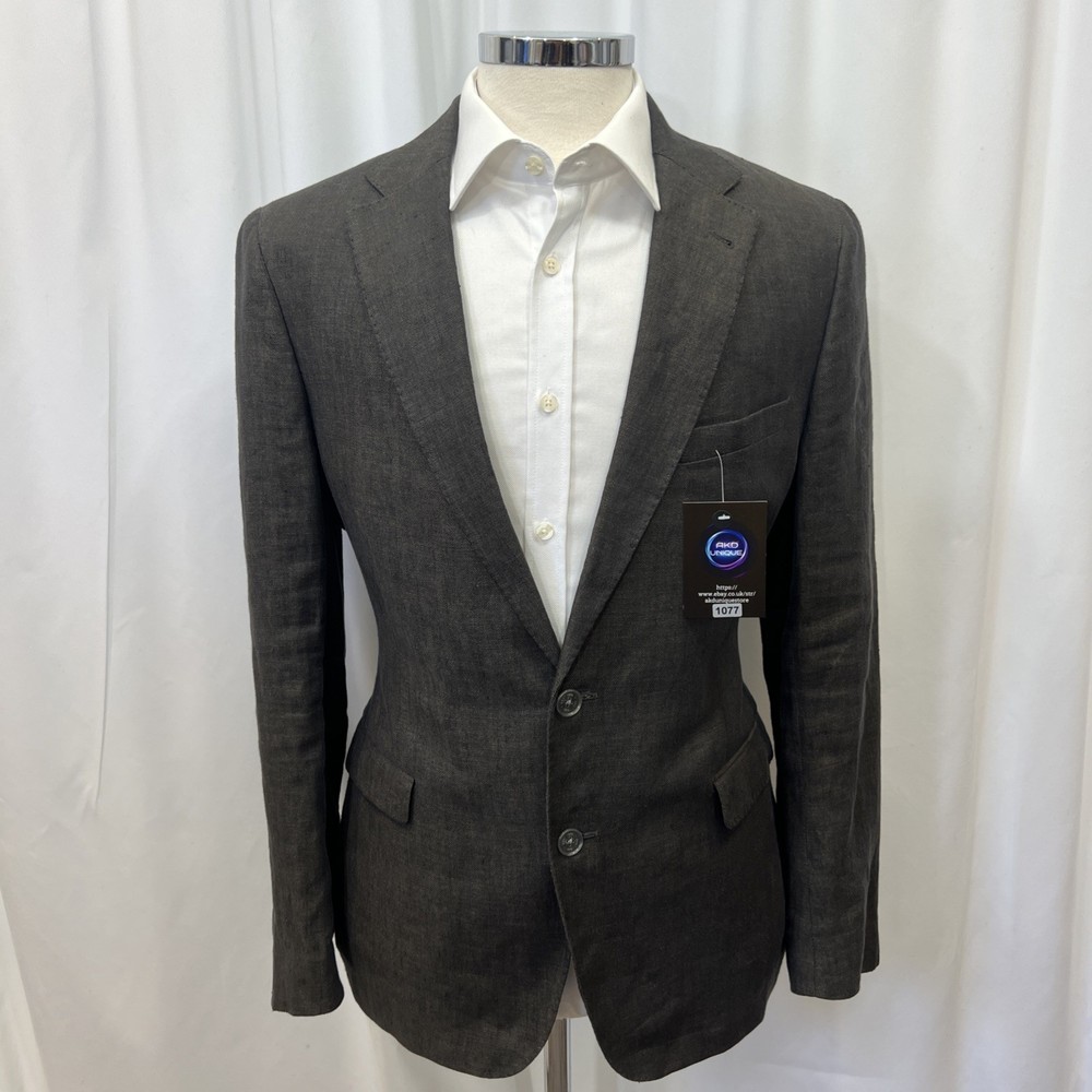GANT Linen Blazer Jacket 42 Chest Grey Brown Herringbone Smart Casual