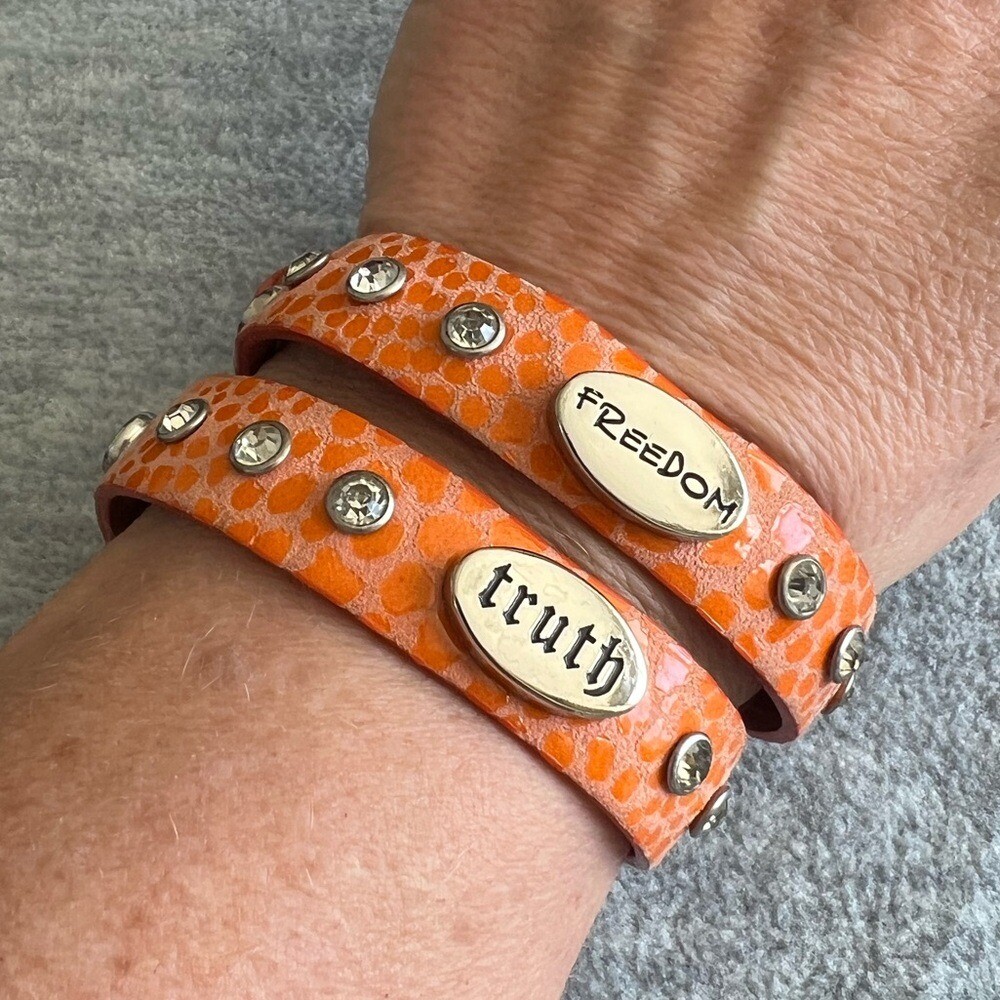 Orange Leather Wrap Bracelet with Snap Closure & Studs - Motivational & Inspirational Design