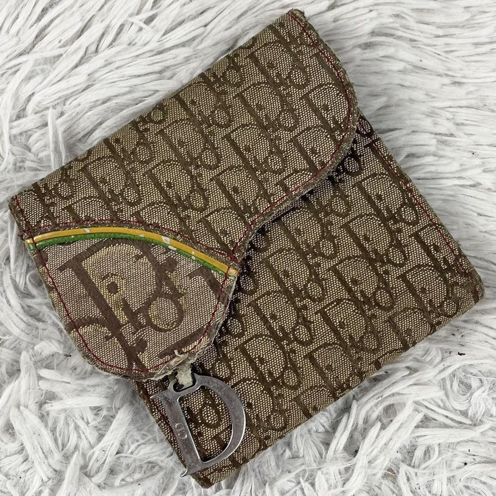 Christian Dior Canvas Folding Wallet Rasta Saddle Trotter Pattern Used