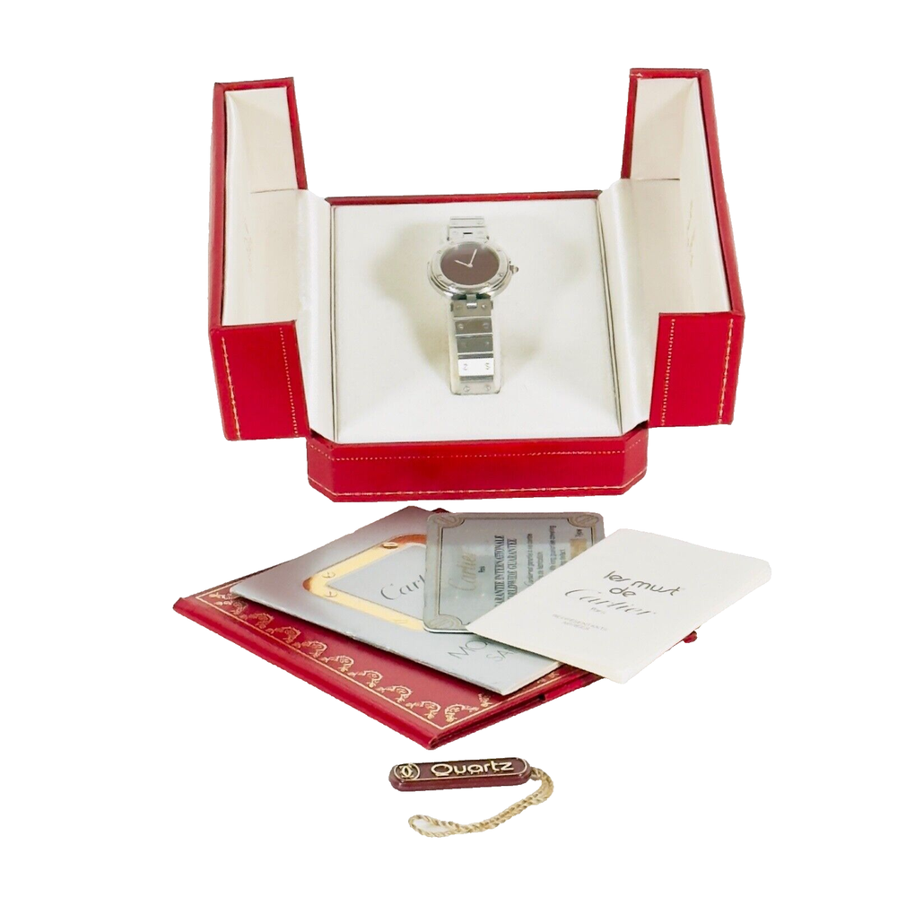 RARE Cartier Santos Vendôme Ronde Quartz 8191 | Full Steel Burgundy | 27mm Watch