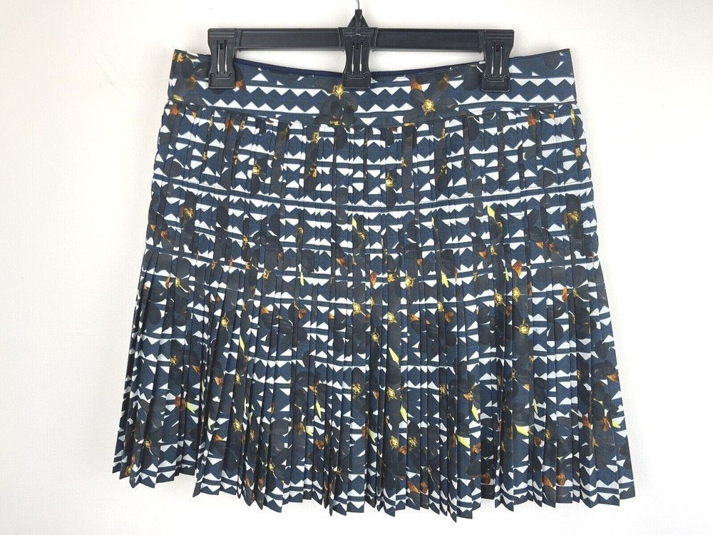 J. Crew Womens Blue White Pleated Skirt Size 6 with Back Zipper Lined Polyester
