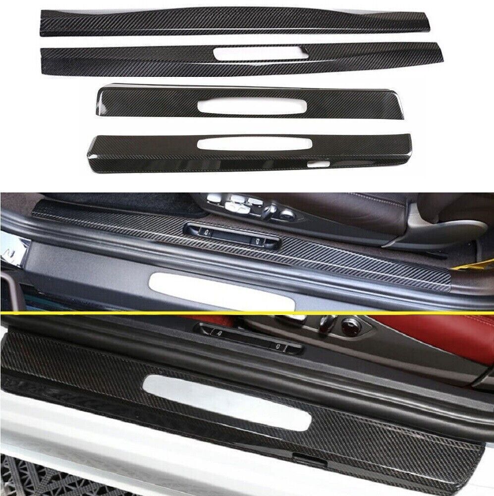 4*Carbon Fiber Door Sill Scuff Plate Cover Protector For Porsche 718/911 2013 UP