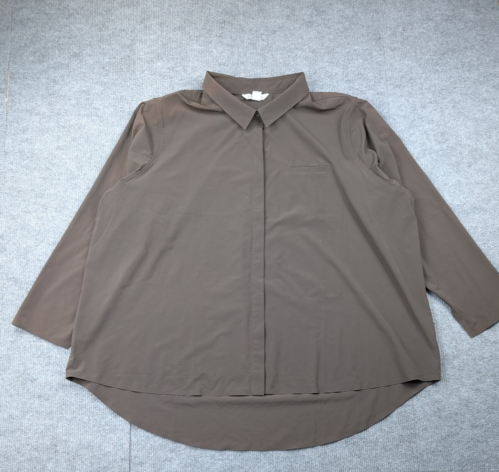 Athleta Urbanite Top 2.0 Women 3X Button Up Athleisure Brown Lightweight Wicking