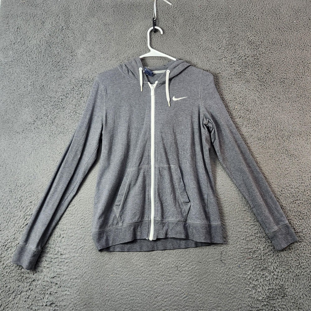 Nike Hoodie Womens Large Gray Full Zip Lightweight Swoosh Sweatshirt