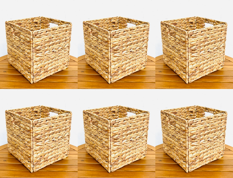 6-Pack Woven Hyacinth Cube Storage Baskets with Handles 11x11x11 Inches