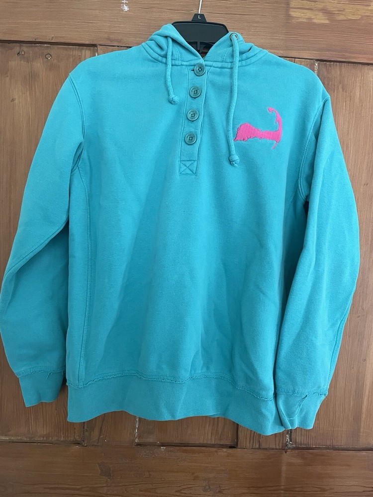 Cuffys Cape Cod Turquoise Pink Hoodie Sweatshirt Distressed Size L