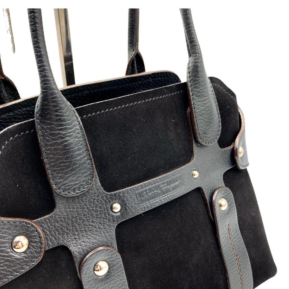 Salvatore Ferragamo Vintage Handbag Shoulder Bag Leather Suede Black Used