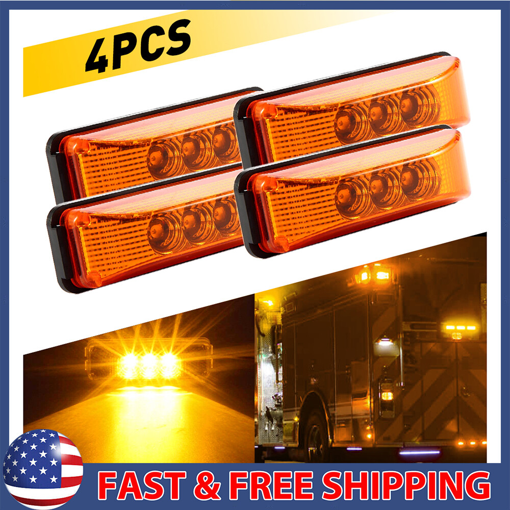 4X Amber LED Side Marker Tail Signal Clearance Lights DRL for Truck Trailer SUV