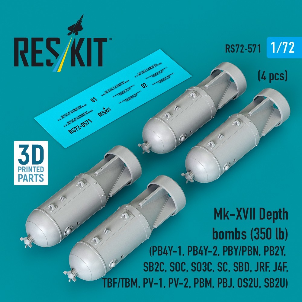 1/72 Mk-XVII Depth Bombs Resin Aircraft Weapons Set (4 pcs) ResKit RS72-0571