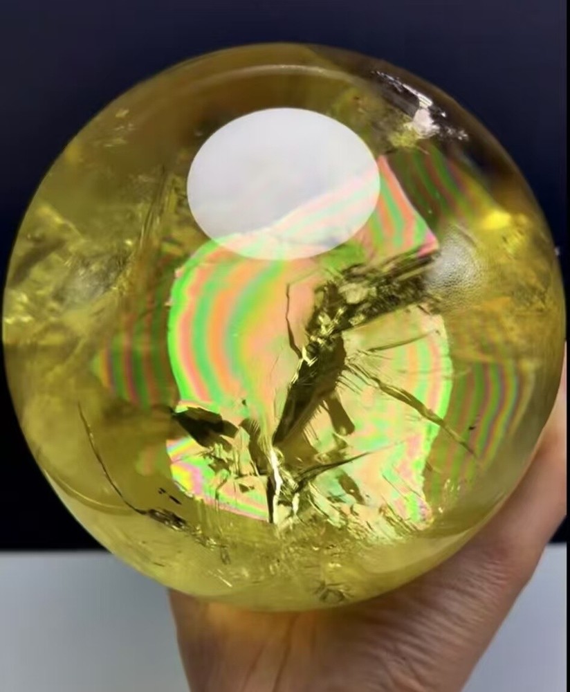9.7LB Natural Rainbow Citrine Crystal Sphere with Stand for Reiki Healing