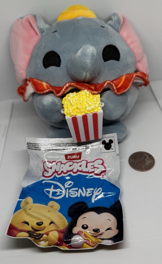 New ZURU DISNEY Dumbo + popcorn SNACKS 5 Inch Plush stuffed animal + stickers