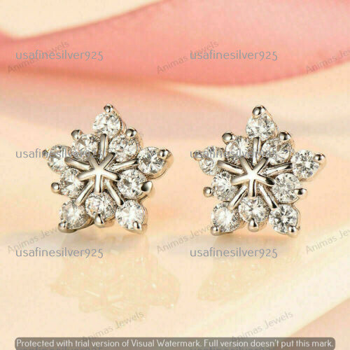1 Carat Round Moissanite Snowflake Cluster Stud Earrings in 925 Sterling Silver