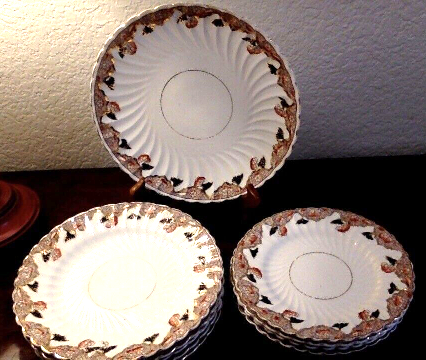Set of 10 Antique 1890s Chapman English Hand-Painted Dessert Plates