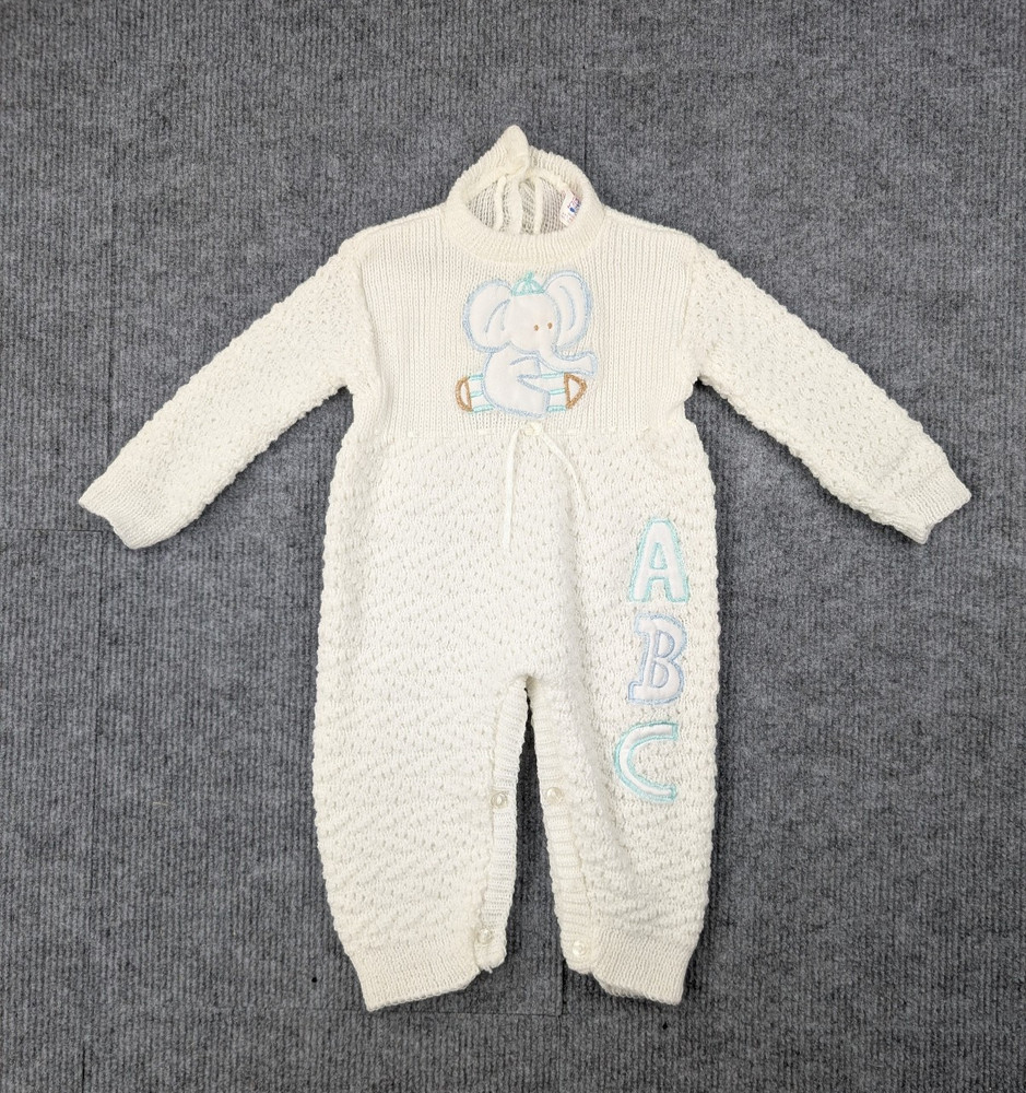 Vintage One Piece Jumpsuit Baby 0-3M Frankies Imports Knit Retro Boy Embroidered