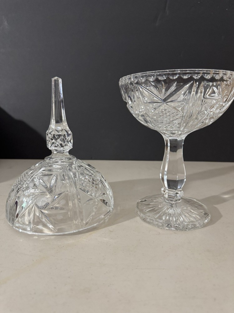 Elegant 15.5-inch Round Cut Crystal Candy Bowl on Pedestal