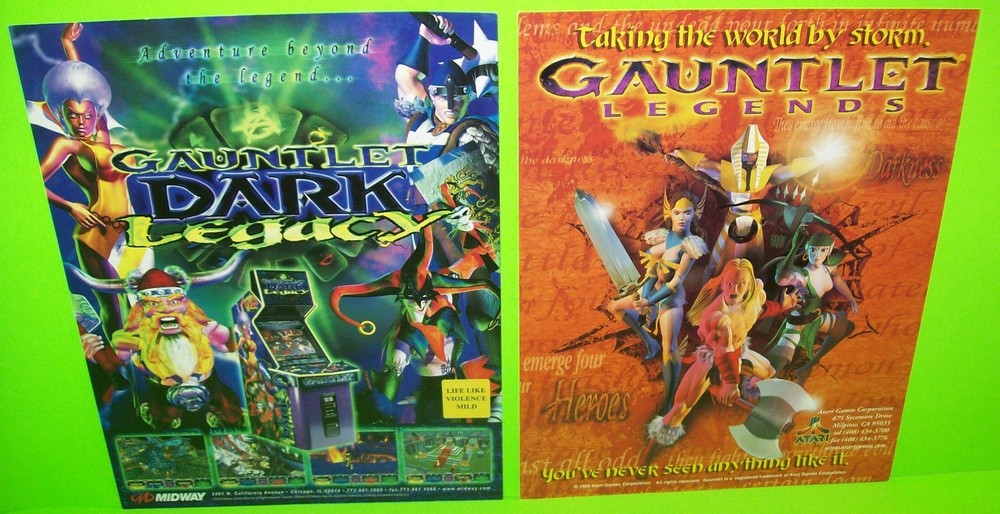 Gauntlet Legends & Dark Legacy Arcade Game Flyers Original NOS Lot Of 2