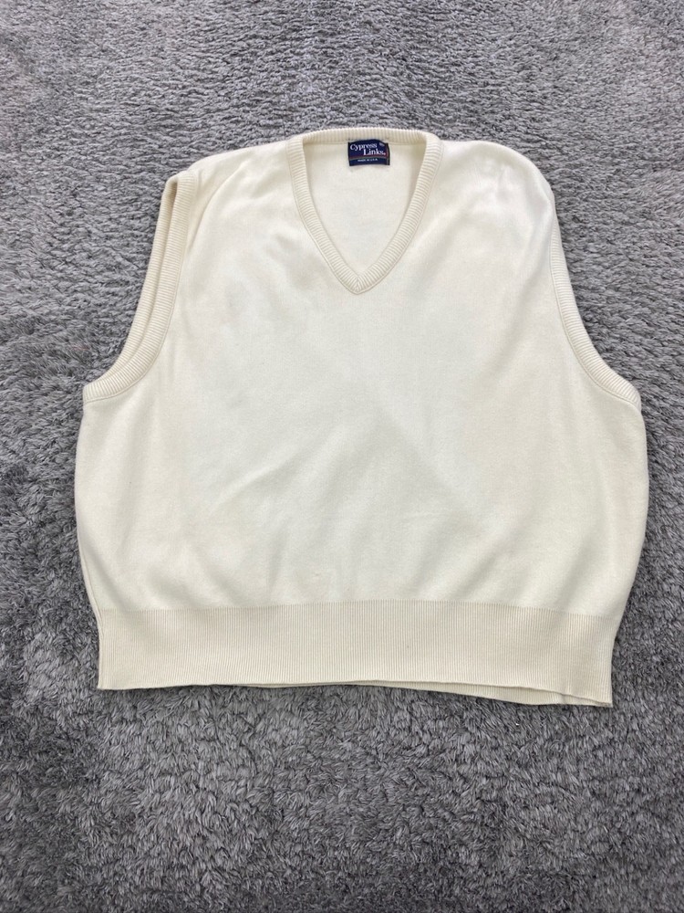 Cypress Links Sweater Men 2XL Ivory V Neck Grandpa Golf Vest Vtg Made In USA