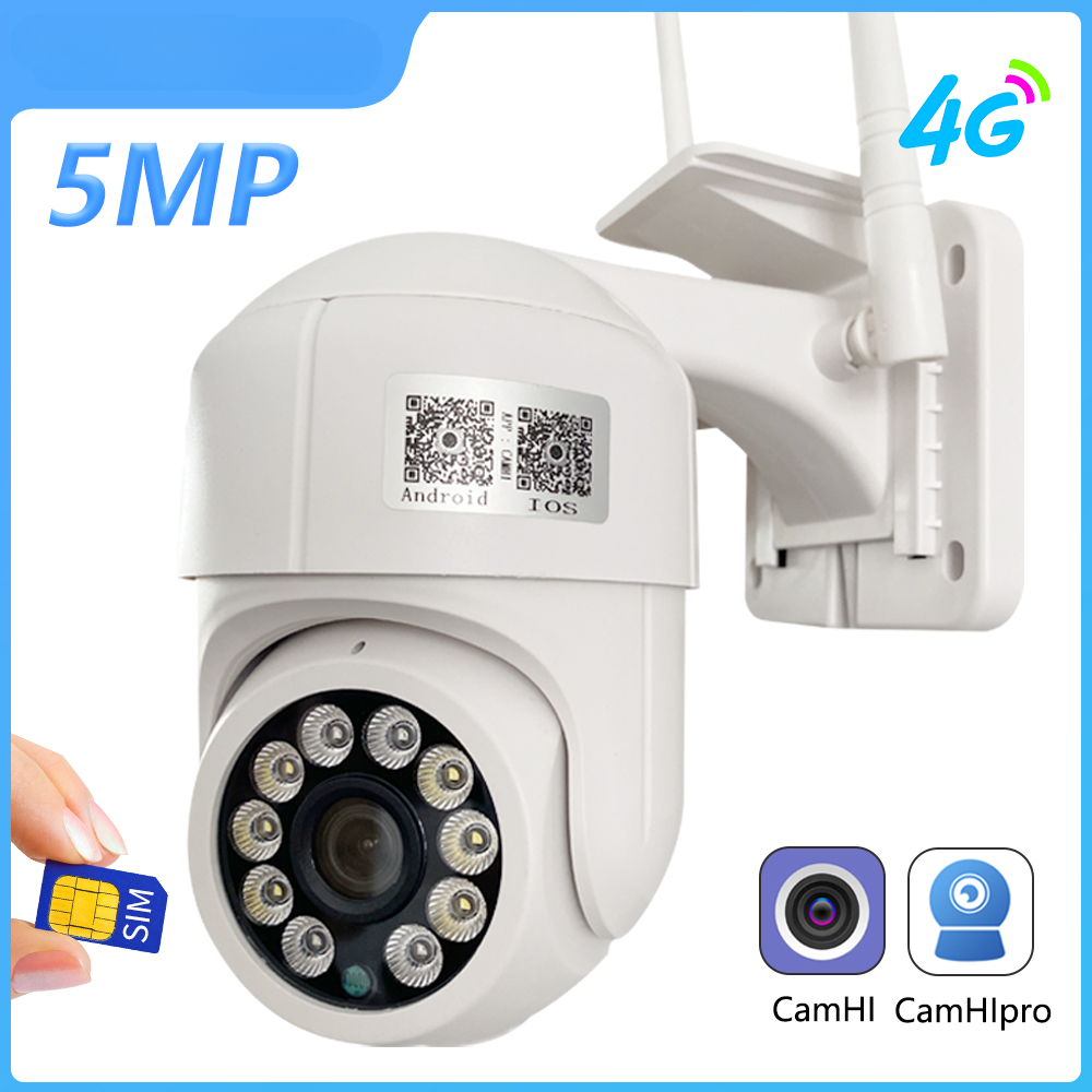 5MP4G SIM Card WiFi PTZ H.265 Security Camera with Auto Tracking Camhi APP