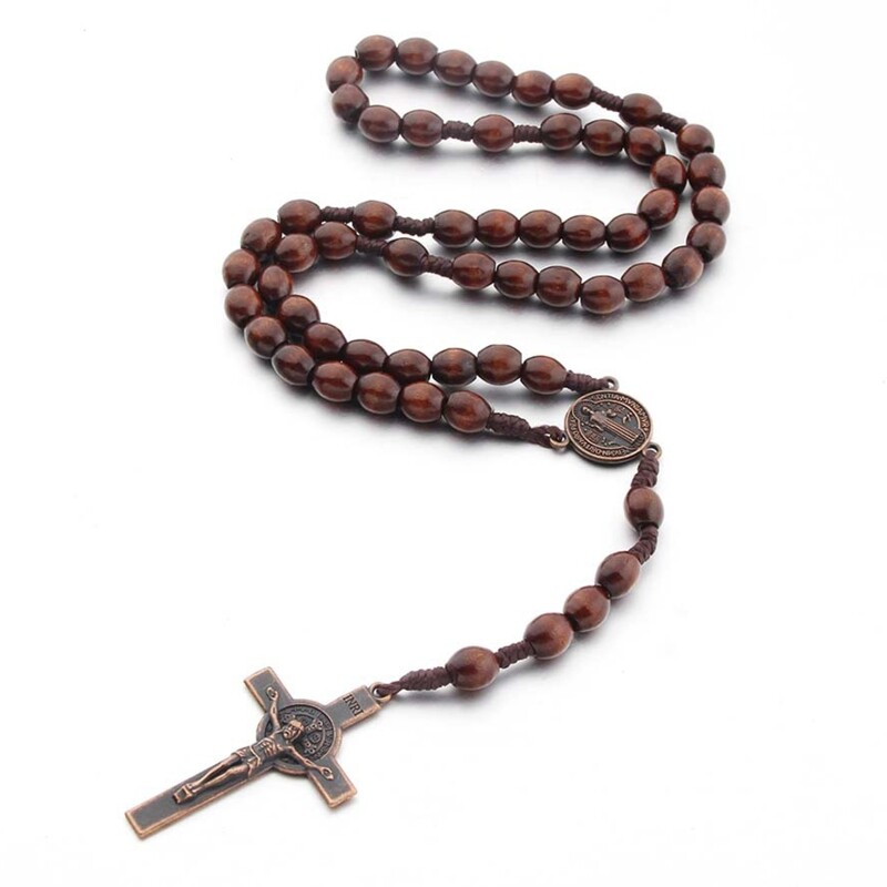 for Cross Necklace Religion Rosary Beads Weaving Necklace Jewelry Handwoven Orna