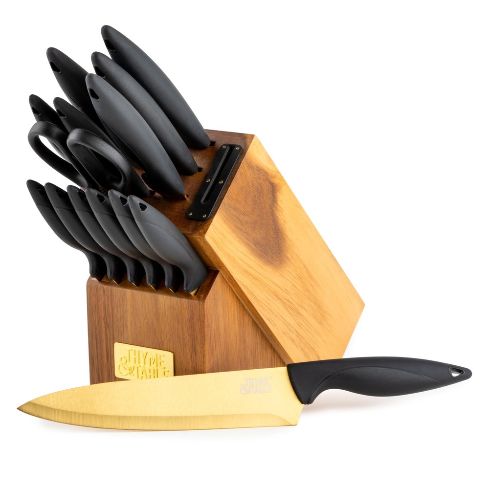 Thyme & Table 15-Piece Premium Knife Block Set with Storage