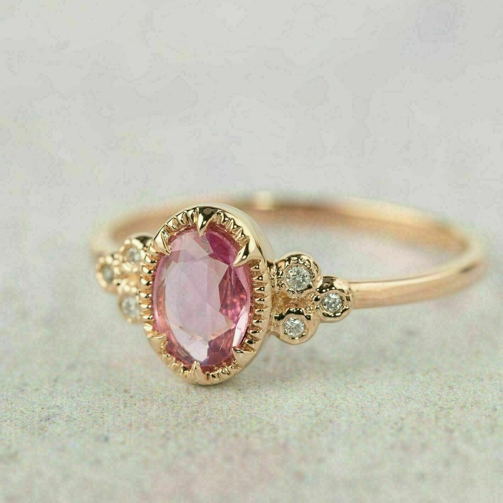 2Ct Oval Cut Simulated Pink Sapphire Engagement Fancy Ring 14K Rose Gold Plated